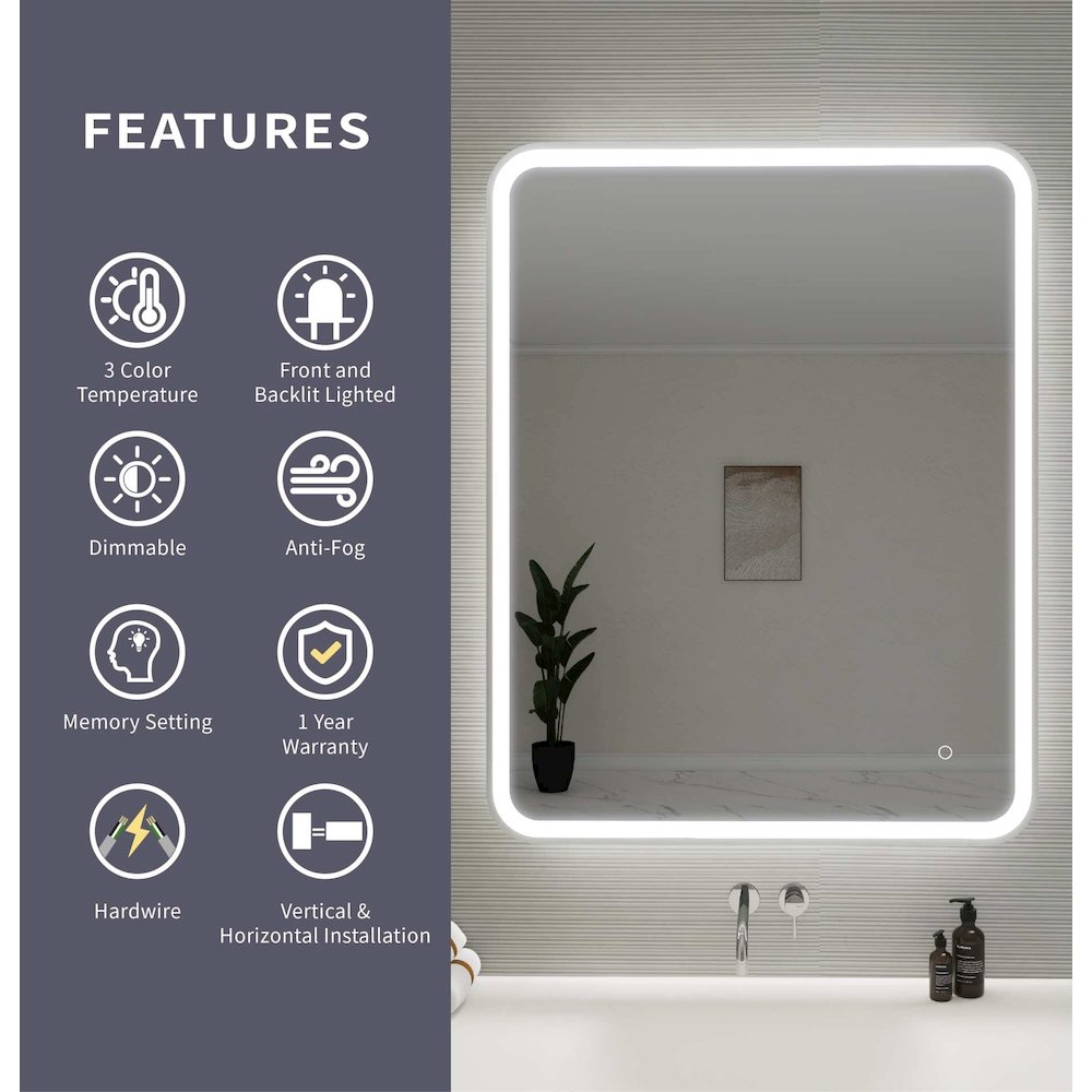 42 Round LED Front and Backlit Wall Mirror in Silver