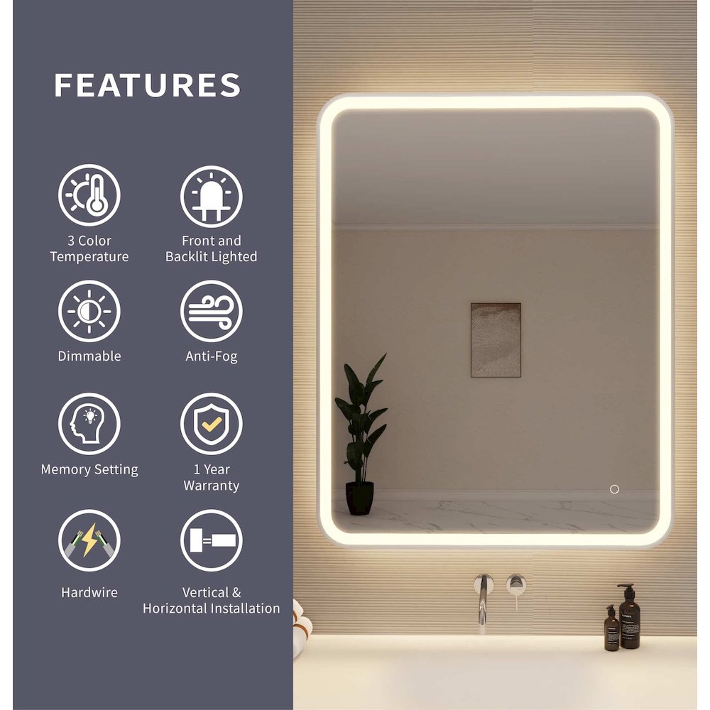 42 Round LED Front and Backlit Wall Mirror in Silver