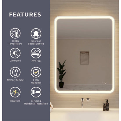 42 Round LED Front and Backlit Wall Mirror in Silver