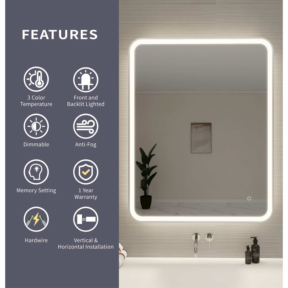 42 Round LED Front and Backlit Wall Mirror in Silver