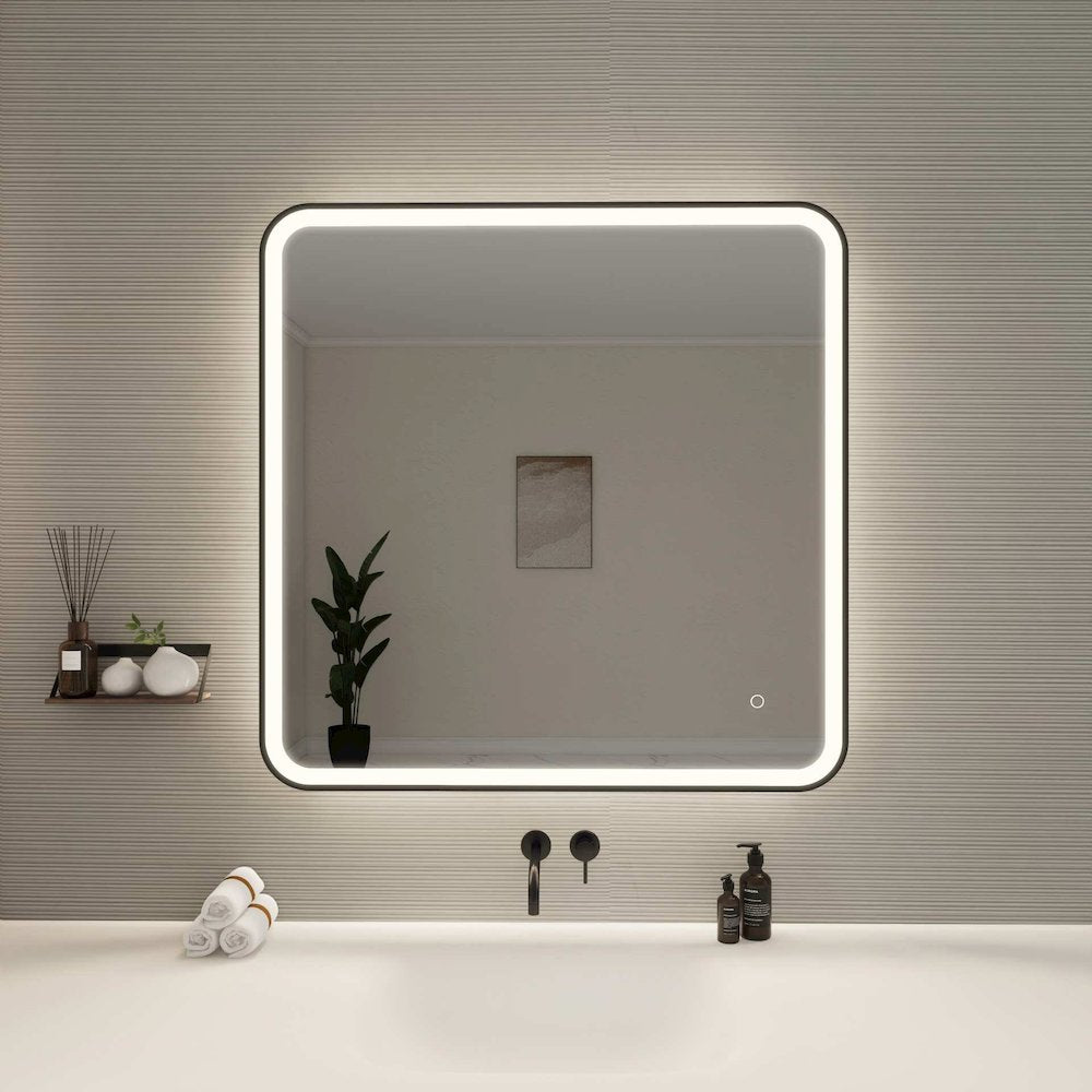 36 Round LED Front and Backlit Wall Mirror in Black