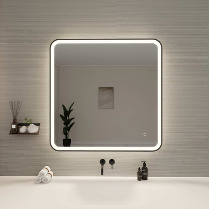 36 Round LED Front and Backlit Wall Mirror in Black