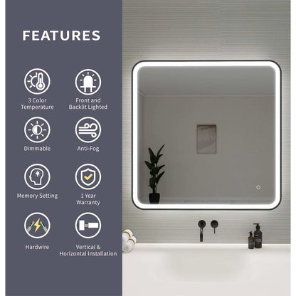 36 Round LED Front and Backlit Wall Mirror in Black