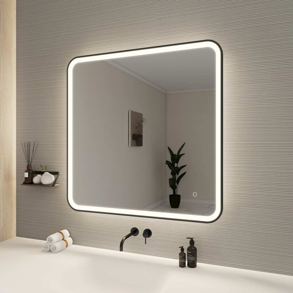 36 Round LED Front and Backlit Wall Mirror in Black