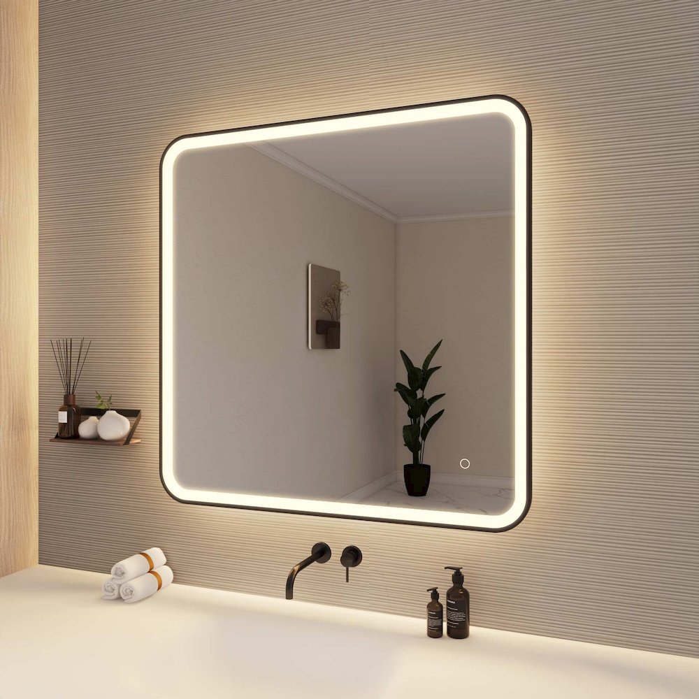 36 Round LED Front and Backlit Wall Mirror in Black