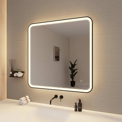 36 Round LED Front and Backlit Wall Mirror in Black