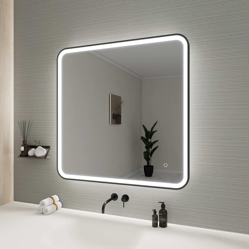 36 Round LED Front and Backlit Wall Mirror in Black