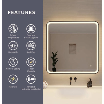 36 Round LED Front and Backlit Wall Mirror in Black