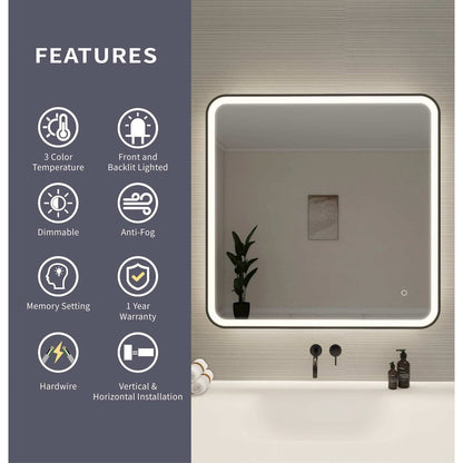 36 Round LED Front and Backlit Wall Mirror in Black