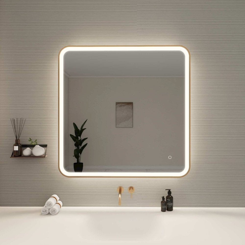 36 Round LED Front and Backlit Wall Mirror in Satin Gold