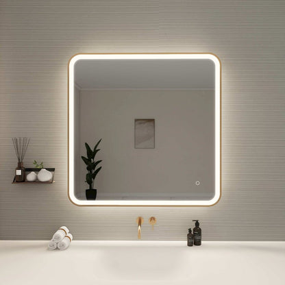 36 Round LED Front and Backlit Wall Mirror in Satin Gold