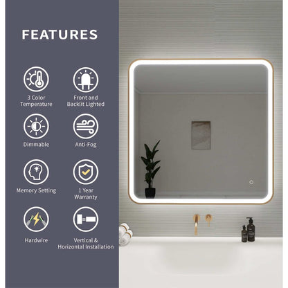 36 Round LED Front and Backlit Wall Mirror in Satin Gold