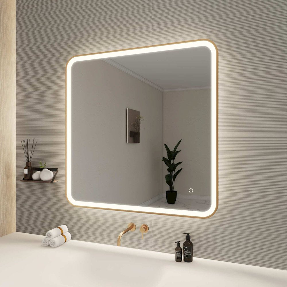 36 Round LED Front and Backlit Wall Mirror in Satin Gold