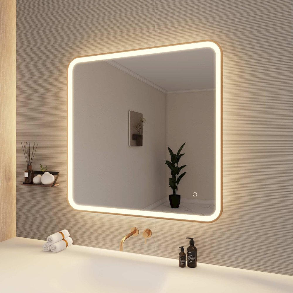 36 Round LED Front and Backlit Wall Mirror in Satin Gold