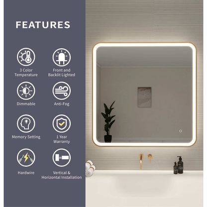 36 Round LED Front and Backlit Wall Mirror in Satin Gold