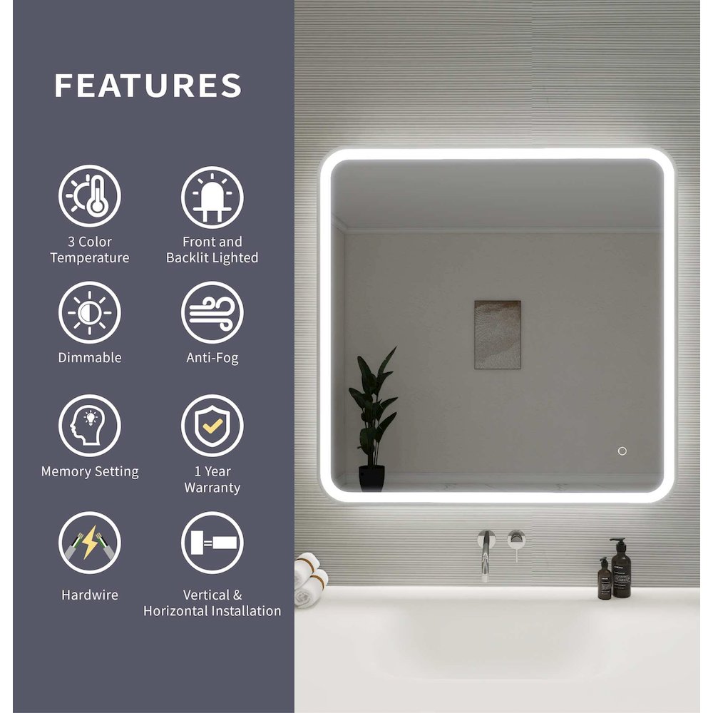 36 Round LED Front and Backlit Wall Mirror in Silver