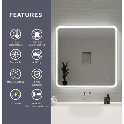 36 Round LED Front and Backlit Wall Mirror in Silver