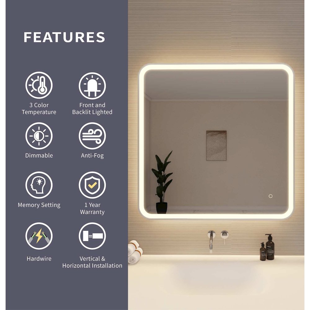 36 Round LED Front and Backlit Wall Mirror in Silver