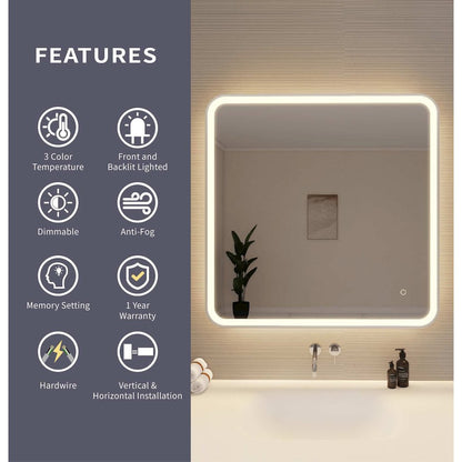 36 Round LED Front and Backlit Wall Mirror in Silver