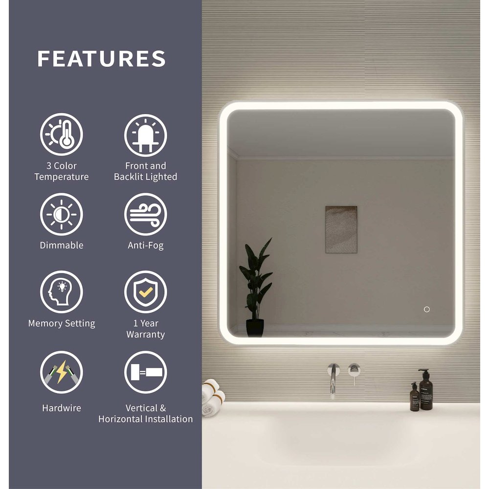 36 Round LED Front and Backlit Wall Mirror in Silver