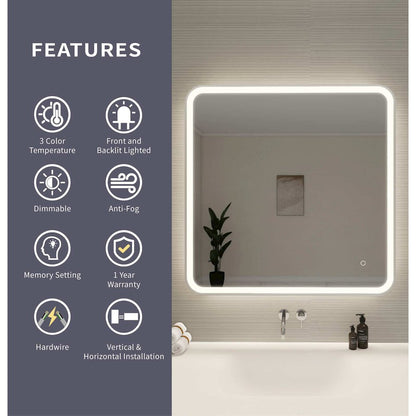 36 Round LED Front and Backlit Wall Mirror in Silver