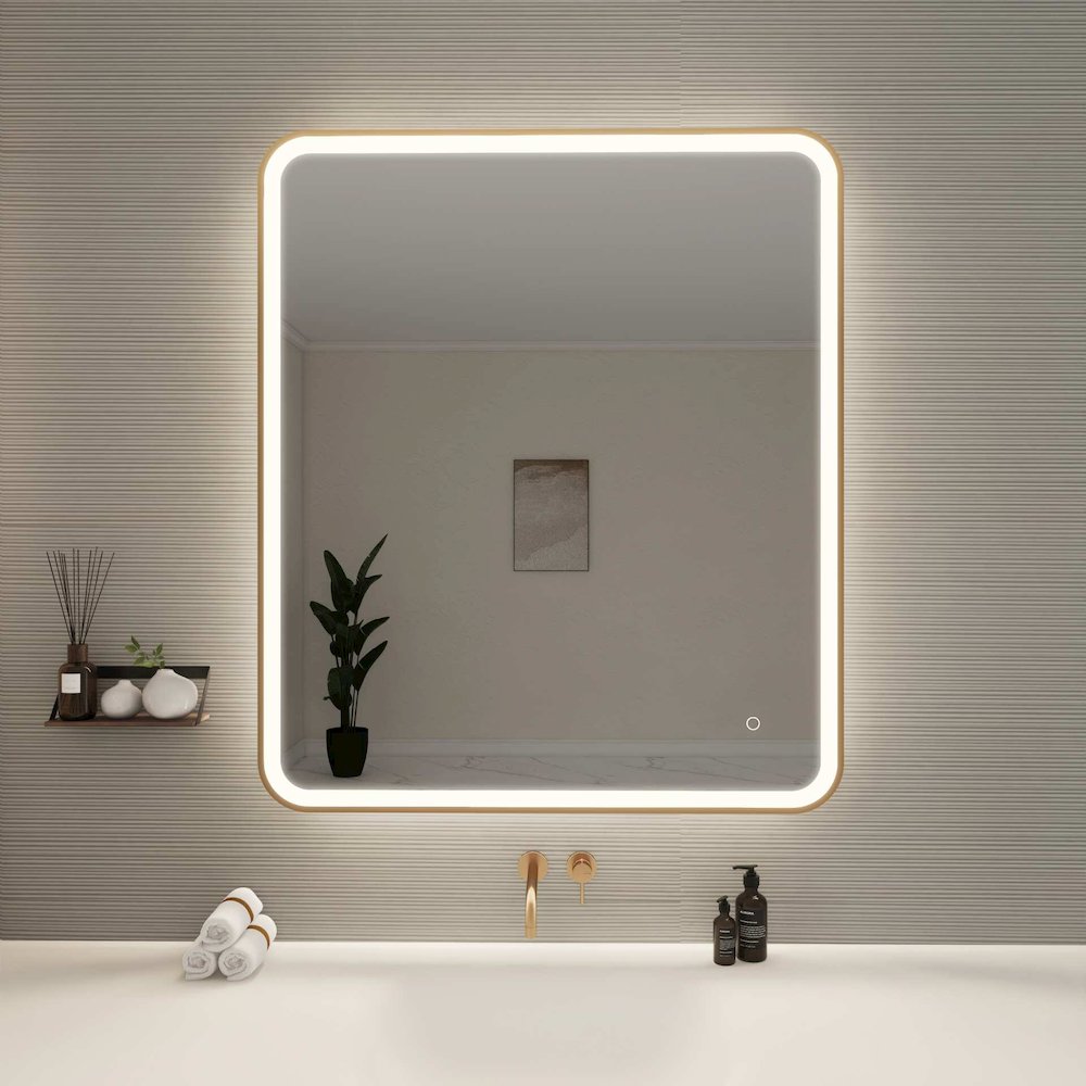 42 Round LED Front and Backlit Wall Mirror in Satin Gold