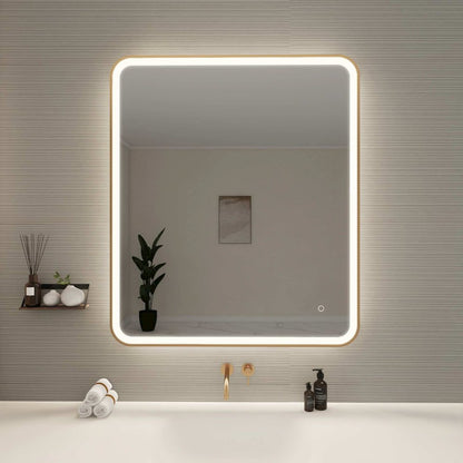 42 Round LED Front and Backlit Wall Mirror in Satin Gold
