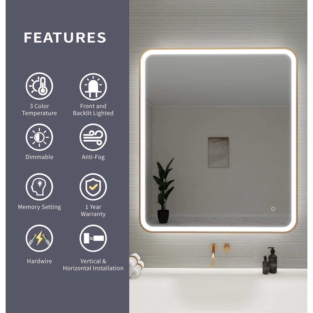 42 Round LED Front and Backlit Wall Mirror in Satin Gold