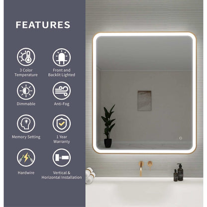 42 Round LED Front and Backlit Wall Mirror in Satin Gold