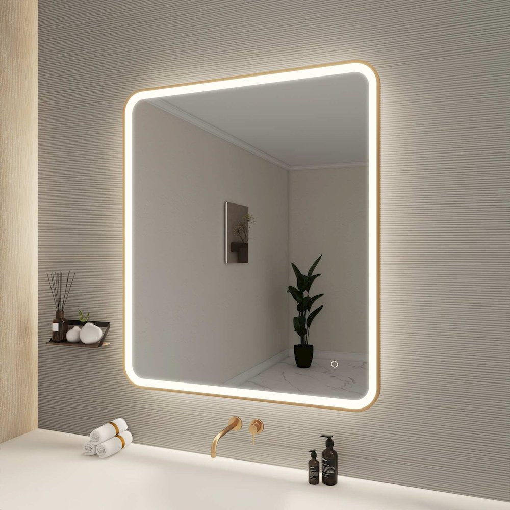 42 Round LED Front and Backlit Wall Mirror in Satin Gold