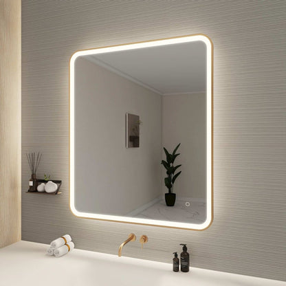42 Round LED Front and Backlit Wall Mirror in Satin Gold