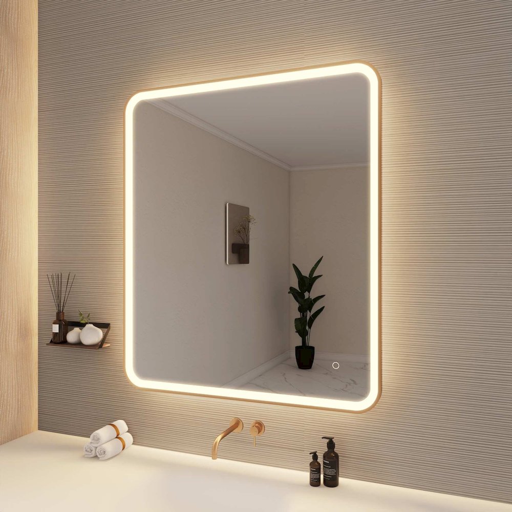 42 Round LED Front and Backlit Wall Mirror in Satin Gold