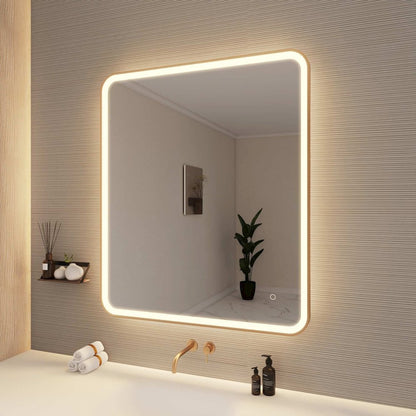 42 Round LED Front and Backlit Wall Mirror in Satin Gold