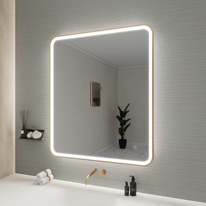 42 Round LED Front and Backlit Wall Mirror in Satin Gold