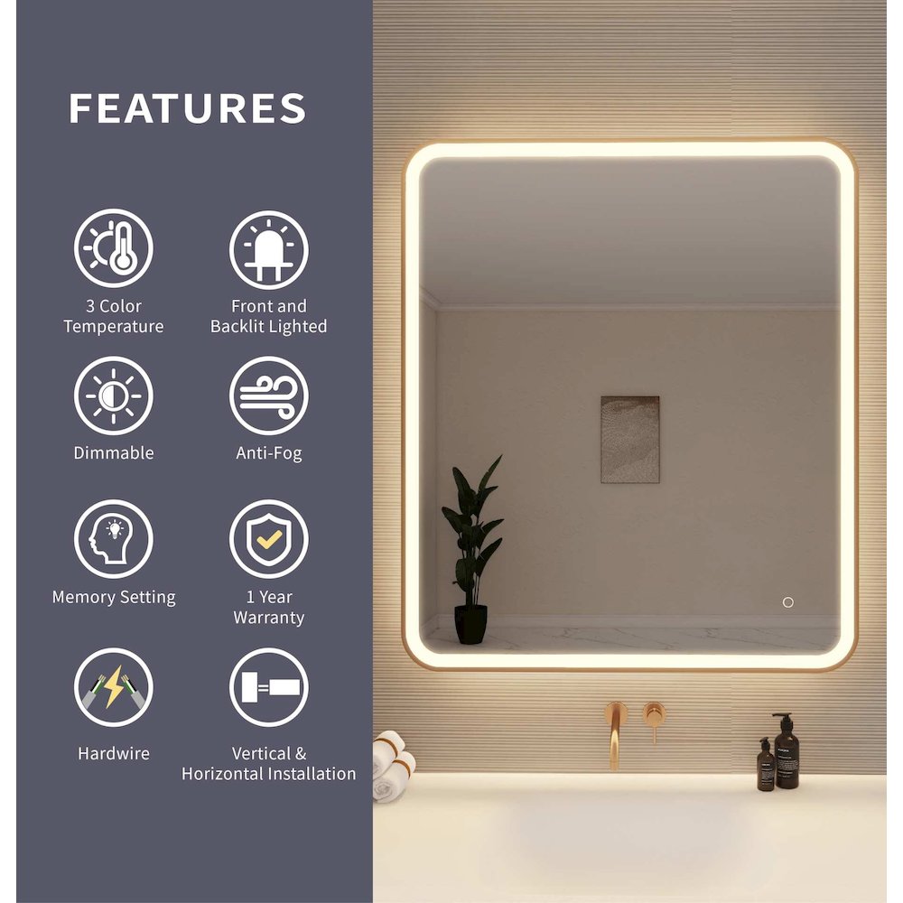 42 Round LED Front and Backlit Wall Mirror in Satin Gold