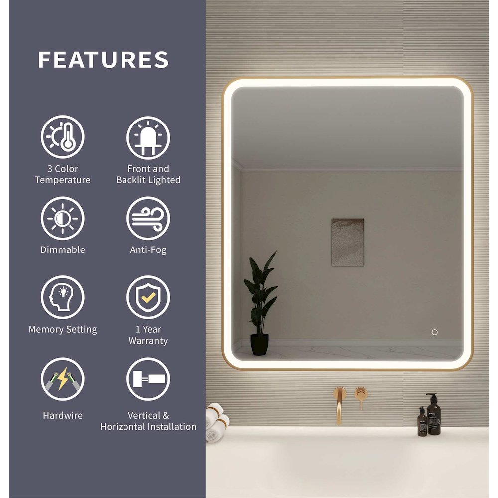 42 Round LED Front and Backlit Wall Mirror in Satin Gold