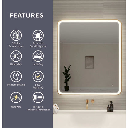 42 Round LED Front and Backlit Wall Mirror in Satin Gold