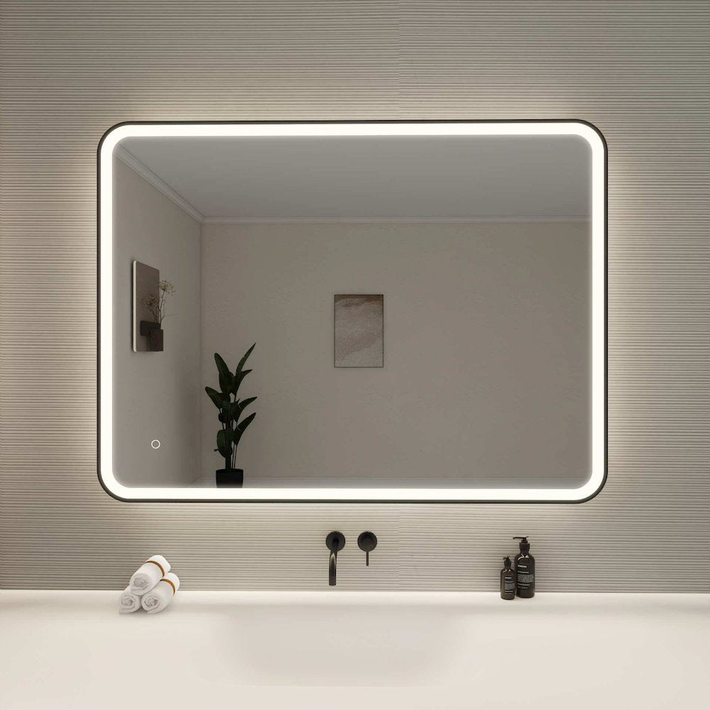 48 Round LED Front and Backlit Wall Mirror in Black
