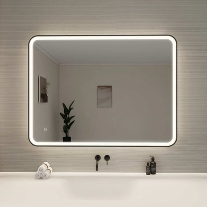 48 Round LED Front and Backlit Wall Mirror in Black