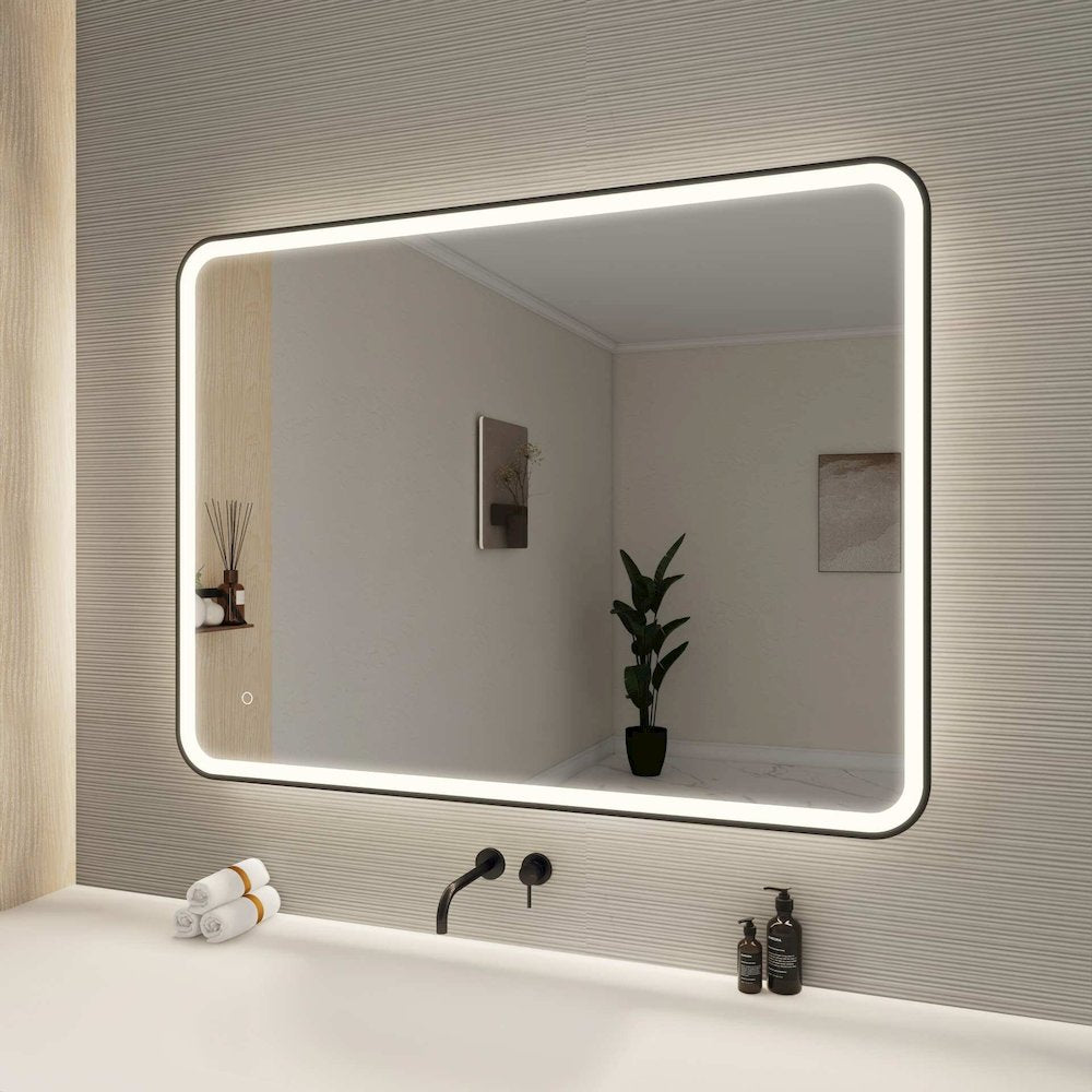 48 Round LED Front and Backlit Wall Mirror in Black