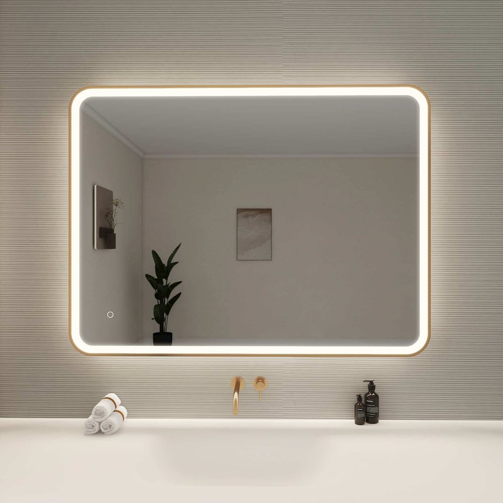 48 Round LED Front and Backlit Wall Mirror in Satin Gold