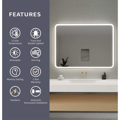 48 Round LED Front and Backlit Wall Mirror in Satin Gold