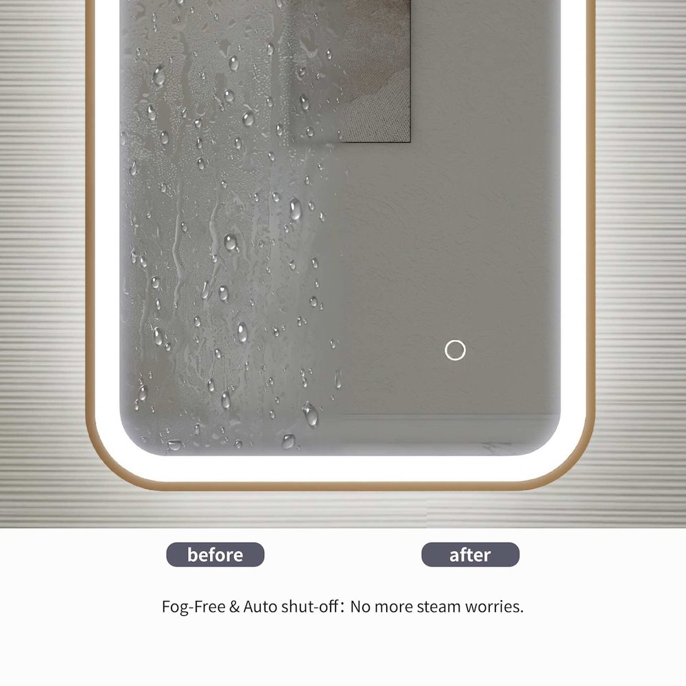 48 Round LED Front and Backlit Wall Mirror in Satin Gold