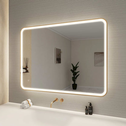 48 Round LED Front and Backlit Wall Mirror in Satin Gold