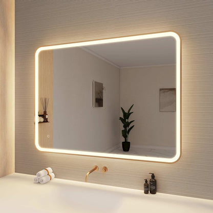 48 Round LED Front and Backlit Wall Mirror in Satin Gold