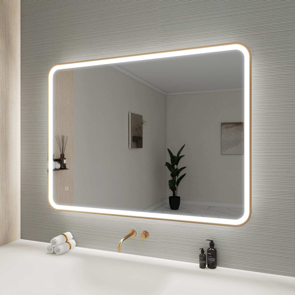 48 Round LED Front and Backlit Wall Mirror in Satin Gold