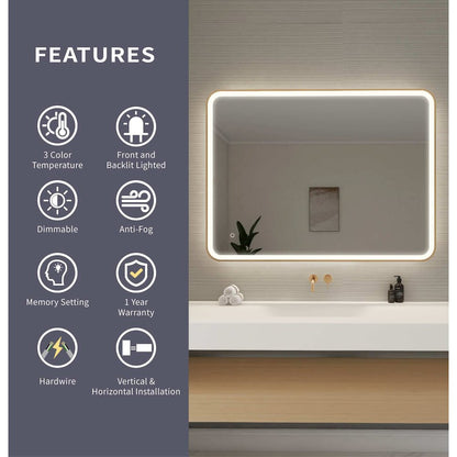 48 Round LED Front and Backlit Wall Mirror in Satin Gold