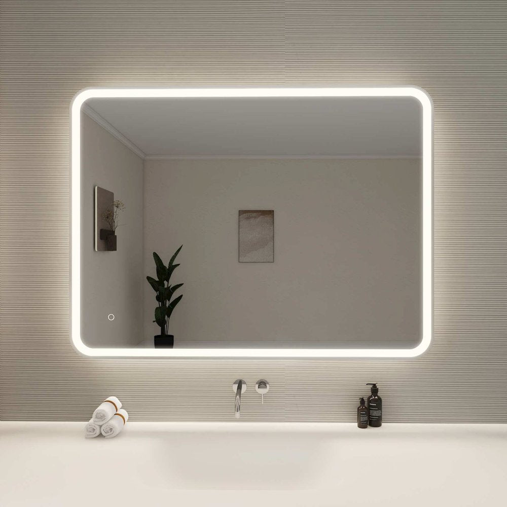 48 Round LED Front and Backlit Wall Mirror in Silver