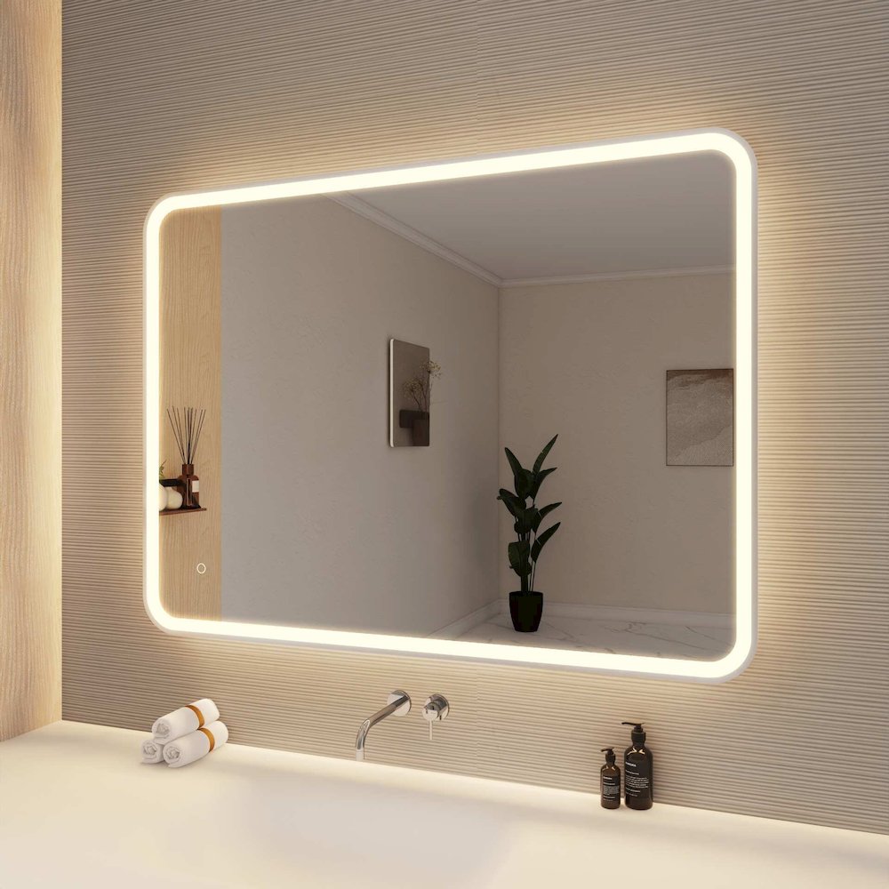 48 Round LED Front and Backlit Wall Mirror in Silver