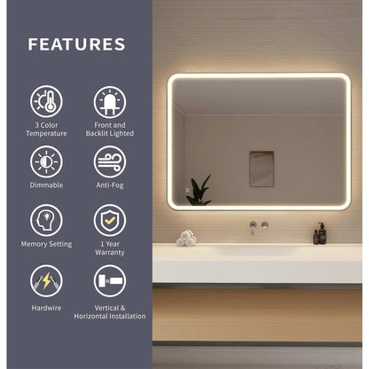 48 Round LED Front and Backlit Wall Mirror in Silver